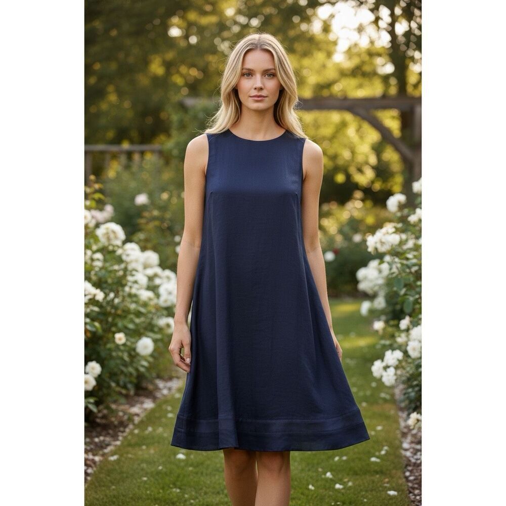 Navy blue linen sleeveless dress